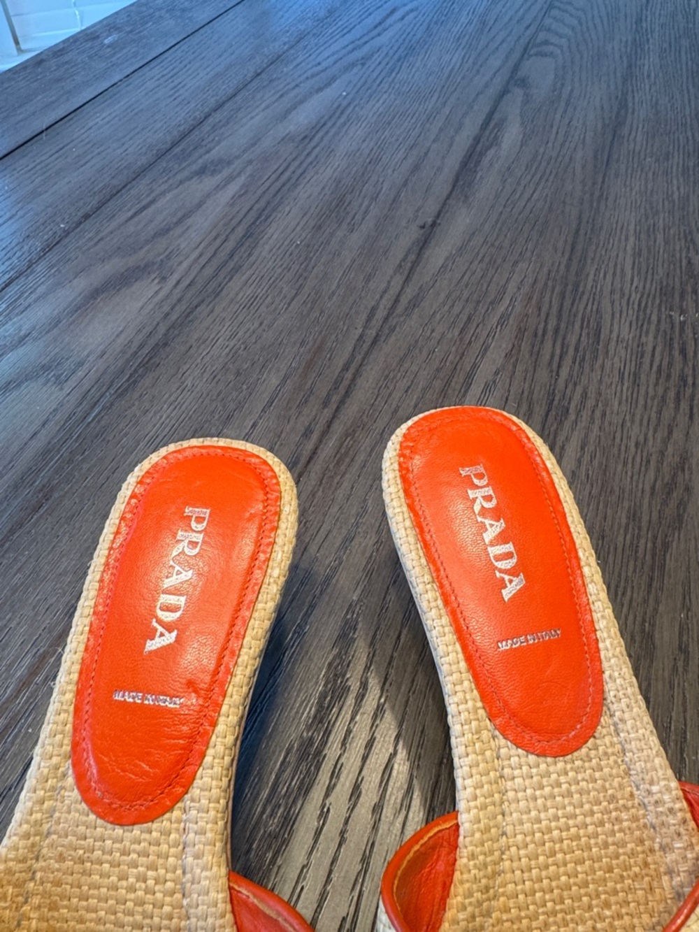 Prada Beige Raffia Slide Mules with Yellow Bow and Coral Trim - Picture 2 of 14